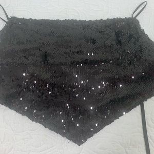 Forever 21 Black Sequin Handkerchief Bandanna Backless Top Size OX